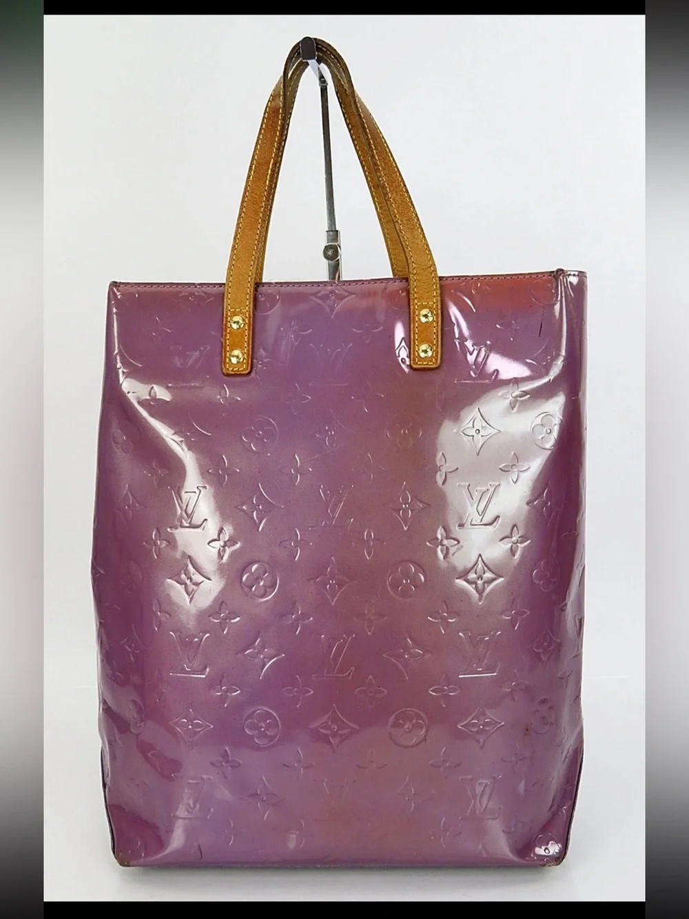 Louis Vuitton Glossy Plum Vernis Tote with Tan Handles